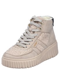 Winterboots Rieker, Damen, Gr. 36, Warmfutter, beige (hellbeige, schwarz), Nubuklederimitat, Textil, unifarben mit Farbeinsatz, Schuhe Winterboots, Schn&uuml;rboots, High Top Sneaker, Stiefelette mit gepolstertem Schaftrand