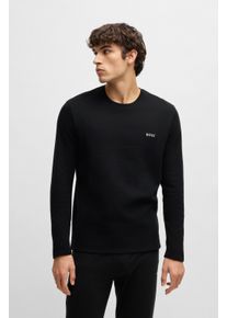 Pyjamaoberteil BOSS "Waffle LS-Shirt", Herren, Gr. M, schwarz (schwarz 001), Obermaterial: 60% Baumwolle, 40% Polyester, Rundhals, Shirts Pyjamaoberteil