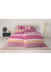 Bettw&auml;sche OTTO HOME "Elvea", pink, B/L: 155cm x 220cm, 1 Stk., 1 Stk., Linon, B/L: 80cm x 80cm, 2 Stk., Linon, Obermaterial: 100% Baumwolle, Bettw&auml;sche, Bettw&auml;sche, in Gr. 135x200 oder 155x220 cm, 100% Baumwolle, Streifen