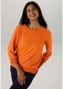 Schlupfbluse Aniston SELECTED, Damen, Gr. 48, orange, Cr&ecirc;pe, Obermaterial: 95% Polyester, 5% Elasthan, unifarben, figurumspielend h&uuml;ftbedeckend, Rundhals, Smokb&uuml;ndchen, Blusen Schlupfbluse, mit Smokb&uuml;ndchen