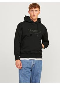 Jack & Jones Kapuzensweatshirt JACK & JONES "JORFREDERIKSBERG SWEAT HOOD SN", Herren, Gr. M, schwarz, angeraute Sweatware, Obermaterial: 85% Baumwolle, 15% Polyester, unifarben, regular fit, Rippb&uuml;ndchen, Sweatshirts Kapuzensweatshirt