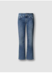 Gerade Jeans Pepe Jeans "STRAIGHT JEANS LW", Damen, Gr. 26, L&auml;nge 30, mid blau used, Denim/Jeans, Obermaterial: 84% Baumwolle, 15% Polyester, 1% Elasthan, straight fit lang, Jeans Gerade Jeans, mit doppeltem Knopfverschluss