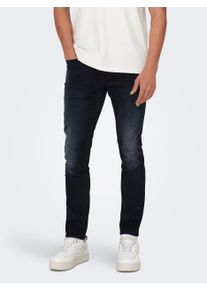 Only & Sons Skinny-fit-Jeans ONLY & SONS "LOOM LIFE JOG", Herren, Gr. 34, L&auml;nge 34, blau (blau schwarz denim), Denim/Jeans, Obermaterial: 99% Baumwolle, 1% Elasthan, Abriebeffekte, sehr schmal lang, Jeans Skinny-fit-Jeans