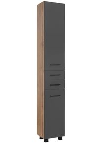 Hochschrank Welltime "Trento, verschiedene Ausf&uuml;hrungen und Farben", grau (grau matt), B:30cm H:180cm T:27cm, MDF, Schr&auml;nke, Hochschrank, Badm&ouml;bel, Seitenschrank Breite 30 cm, viel Stauraum, Made in Germany