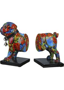 Tierfigur CASABLANCA BY GILDE "Buchst&uuml;tze 2er-Set Mops Street Art", bunt (schwarz, bunt), B:23cm H:20cm T:12cm, Kunstharz, Dekofiguren, Tierfigur, Graffiti-Design