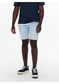 Only & Sons Jeansshorts ONLY & SONS "ONSPLY LIGHT BLUE 5189 SHORTS DNM NOOS", Herren, Gr. L, N-Gr, blau (blau denim), Denim/Jeans, Obermaterial: 72% Baumwolle, 26% Polyester, 2% Elasthan, unifarben, Basic schmal, Jeans Jeansshorts