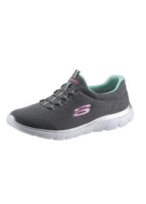 Slip-On Sneaker Skechers "SUMMITS", Damen, Gr. 37, bunt (anthrazit, mint), Textil, Schuhe Slip-On Sneaker, Freizeitschuh, Komfortschuh mit sto&szlig;d&auml;mpfender Zwischensohle