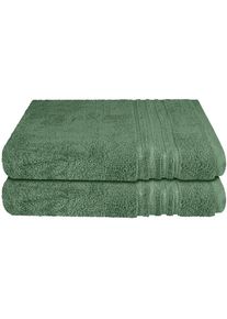 Schiesser, Duscht&uuml;cher &raquo;Milano aus 100% Baumwolle mit eleganter Bord&uuml;re in Hoch-Tief-Optik&laquo; Made in Green, Dunkelgr&uuml;n, Frottier, Frottier, B/L: 70 