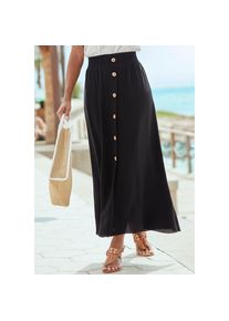 Vivance, Damen, Maxirock mit Zierkn&ouml;pfen in Holzoptik, elastischer Sommerrock, schwarz, 36, Smokb&uuml;ndchen am Bund
