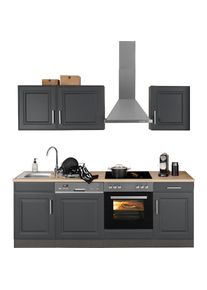 KOCHSTATION, K&uuml;chenzeile &raquo;KS-Stockholm&laquo; Breite 220 cm, mit hochwertigen MDF Fronten im Landhaus-Stil, K&uuml;che: grau + Korpus: grafit + Arbeitsplatte: 