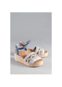 Aniston SHOES, Damen, Keilsandalette , Sandale, Sommerschuh, Pailletten - NEUE KOLLEKTION, blau-kombiniert, 41, Sommerliche Sandalette aus der neuen 