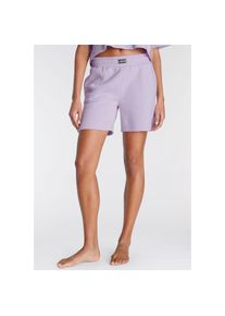 Lascana, Damen, Sweathose mit geripptem Hosenbund, Loungewear, Loungeanzug, lila, 44/46 - N-Gr, Sweatshorts in bequemer Form