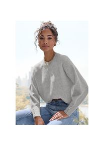 Lascana, Rundhalspullover mit Zierkn&ouml;pfen, Winterpullover, kuscheliges Basic, grau meliert, 32/34