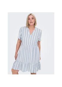Only CARMAKOMA, Damen, Minikleid &raquo;CARTIRI-CARO S/S V-NECK LIN DRESS TLR&laquo; Sommerkleid, Coronet Blue Stripes:BRIGHT WHITE, 42 - N-Gr, Perfekt f&uuml;r den 