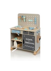 Musterkind Kinderwerkbank, Grau, Naturfarben, Holz, Holzwerkstoff, 42x90x66 cm, EN 71, CE, Spielzeug, Holzspielzeug