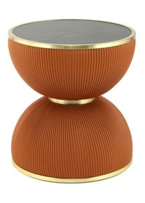 Beistelltisch Kayoom "Jokai 225, Eisengestell, PU Stoffbezug, gesinterte Steinplatte", braun (cognac, gold, wei&szlig;), B:47cm H:51cm T:47cm, 100% Eisen, 100% PU, 100% gesinterter Stein, 100% MDF, Tische, Beistelltisch, dekorativ, stilvoll, robust, Sanduhrform, PU Stoffbezug