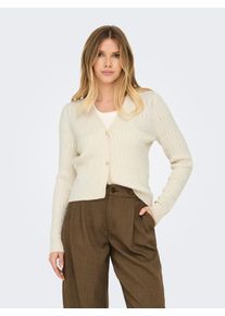 Strickjacke Only "ONLKATIA LS CABLE V-NECK CARDIGAN CC KNT", Damen, Gr. L, grau (wei&szlig;cap gray detail:melange), Strick, Obermaterial: 50% Viskose, 27% Nylon, 23% Polyester, meliert, figurbetont normal, V-Ausschnitt, Rippb&uuml;ndchen, Strickjacken Strickjacke