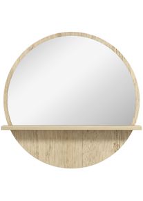 kleankin Decorative Wall Mirror: 45cm Circular Bathroom Mirror with Storage Shelf, Wooden Frame, Natural Wood Effect | Aosom Ireland