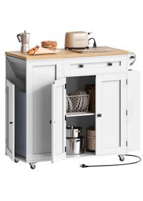 Kitchen Island with Storage, Mobile Rolling Cart with Trash Can Storage, Kitchen Island on Wheels, Rolling Island Table with Cha