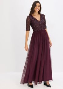 bonprix Abendkleid aus zartem T&uuml;ll mit Paillettenstickerei, braun