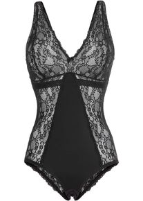 bonprix Femei Body fără armătură cu dantelă fină, negru, 36/38