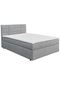 CARRYHOME Boxbett, Grau, Textil, Kiefer, massiv, H2, H&ouml;he ca. 18 cm, 140x200 cm, gepolstertes Kopfteil, Topper durchgehend, in verschiedenen Gr&ouml;&szlig;en erh&auml;ltlich, Matratze durchgehend, Schlafzimmer, Betten, Boxspringbetten