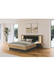 Rauch M&ouml;bel Bettanlage, Grau, Eiche Artisan, Textil, Holzwerkstoff, 160x200 cm, Blauer Engel, Goldenes M, Made in Germany, Beleuchtung, in verschiedenen Gr&ouml;&szlig;en erh&auml;ltlich,h&auml;ngend, Schlafzimmer, Komplette Schlafzimmer und Serien, Schlafzimmerserien