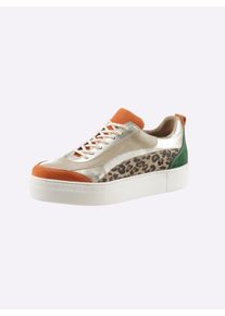 Heine Dames Sneaker in beige/bont ,maat 35, Witt, 100% Runderleer