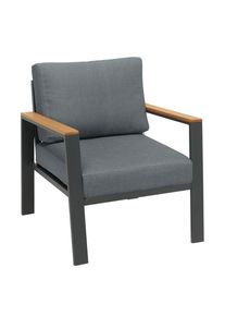 Ambia Garden Loungesessel, Anthrazit, Grau, Naturfarben, Holz, Metall, Textil, Eukalyptusholz, massiv, F&uuml;llung: Schaumstoff, Polyester, eckig, 73x74x75 cm, Gartenm&ouml;bel, Loungem&ouml;bel, Loungesessel