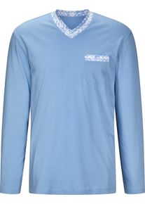 Herren Schlafanz&uuml;ge wei&szlig;-himmelblau-bedruckt Gr&ouml;&szlig;e 48/50