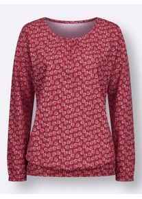 Damen Rundhalsshirt mit Gummib&uuml;ndchen am &Auml;rmel kirsche-koralle-bedruckt Gr&ouml;&szlig;e 48