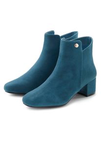 Stiefelette Lascana "Sommerstiefelette", Damen, Gr. 41, blau (petrol), Obermaterial: 100% Textilmaterial. Decksohle: 100% Textilmaterial. Futter: 100% Textilmaterial. Laufsohle: 100% Synthetik, unifarben, Schuhe Stiefelette, mit bequemen Blockabsatz, Ankle Boots, Stiefel VEGAN, Topseller