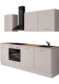 K&uuml;chenzeile IMPULS K&Uuml;CHEN "Kopenhagen", Ausrichtung w&auml;hlbar, Schubk&auml;sten mit Soft-Close", k&uuml;che: wei&szlig;, front: magnolienwei&szlig;, korpus: magnolienwei&szlig;, arbeitsplatte: eiche, nachbildung summerfield, B:220cm H:220,6cm T:60cm, Komplettk&uuml;chen-Sets, K&uuml;chenzeile, vormontiert, wahlweise mit E-Ger&auml;ten, Breite 220 cm