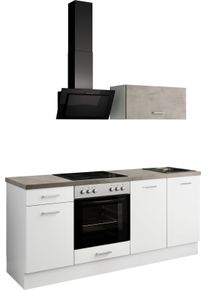 K&uuml;chenzeile IMPULS K&Uuml;CHEN "Lissabon", Ausrichtung w&auml;hlbar, Schubk&auml;sten mit Soft-Close", grau (k&uuml;che: wei&szlig;, front: wei&szlig;, korpus: wei&szlig;, arbeitsplatte: beton, optik schiefer dunkelgrau), B:195cm H:185cm T:60cm, Komplettk&uuml;chen-Sets, K&uuml;chenzeile, vormontiert, wahlweise mit E-Ger&auml;ten, mit Vollauszug, Breite 195 cm