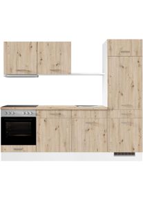 K&uuml;che IMPULS K&Uuml;CHEN "Porto", Ausrichtung w&auml;hlbar, Schubk&auml;sten mit Soft-Close", braun (k&uuml;che: natur, korpus: space grau, arbeitsplatte: eiche nachbildung hell), B:240cm H:206,2cm T:60cm, Komplettk&uuml;chen-Sets, K&uuml;che, vormontiert, wahlweise mit E-Ger&auml;ten, mit Vollauszug, Breite 240 cm