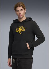 Kapuzensweatshirt Puma "BVB FTBLCULTURE HOODIE", Herren, Gr. S, schwarz (Puma schwarz, faster gelb), Sweatware, Obermaterial: 68% Baumwolle, 32% Polyester, gemustert, regular fit normal, angesetztes B&uuml;ndchen, Sweatshirts Kapuzensweatshirt, sportlicher Stil, Regular Fit