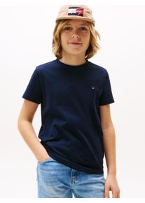 T-Shirt Tommy Hilfiger "ESSENTIAL COTTON TEE S/S", Jungen, Gr. 12 (152), blau (schwarz night navy), Single Jersey, Obermaterial: 100% Baumwolle, unifarben, regular fit, Rundhals, abgesteppt, Shirts T-Shirt, mit Logostickerei