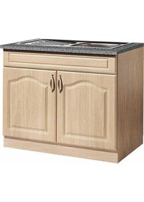 Wiho-K&uuml;chen Sp&uuml;lenschrank WIHO K&Uuml;CHEN "Linz", braun (front: landhaus eiche, korpus: sonoma eiche, arbeitsplatte: granit grau), B:100cm H:85cm T:60cm, Schr&auml;nke, Sp&uuml;lenschrank, 100 cm breit, in Landhaus-Optik