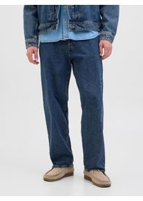 Jack & Jones Relax-fit-Jeans JACK & JONES "JJIALEX JJORIGINAL SQ 738", Herren, Gr. 32, L&auml;nge 32, blau (dunkelblau denim), Denim/Jeans, Obermaterial: 100% Baumwolle, Abriebeffekte, relaxed fit lang, Jeans Relax-fit-Jeans, Baumwolle, baggy fit