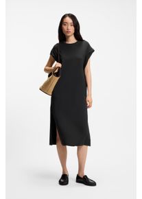 Jerseykleid BOSS Orange "Edress Premium Damenmode", Damen, Gr. XS, N-Gr, schwarz 001, Jersey, Obermaterial: 55% Baumwolle, 37% Modal, 8% Elasthan, unifarben, figurumspielend lang, Rundhals, weit eingefasste Kante, Kleider Jerseykleid, mit Schlitzen, Logoschriftzug