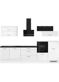 K&uuml;chenzeile IMPULS K&Uuml;CHEN "New York", Schubk&auml;sten mit Soft-Close", wei&szlig; (k&uuml;che: grau, korpus: wei&szlig;, arbeitsplatte: halifax eiche, nachbildung schwarz), B:320cm H:206,2cm T:60cm, Komplettk&uuml;chen-Sets, K&uuml;chenzeile, w&auml;hlbare Ausrichtung, Soft-Close-Schubk&auml;sten, Breite 320 cm