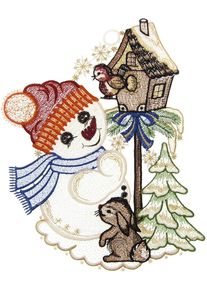 Fensterbild "S&uuml;&szlig;er Schneemann" Gr. 1, bunt (braun, gr&uuml;n, rot), B:21cm H:29cm, Polyester, W. REUTER & SOHN - PLAUENER SPITZE, Fensterbilder, Fensterbild, Made in Germany