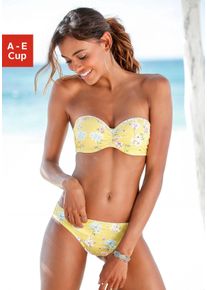 B&uuml;gel-Bandeau-Bikini-Top Sunseeker "Ditsy", Damen, Gr. 42, Cup C, gelb (gelb, bedruckt), Polyamid, bedruckt, gebl&uuml;mt, Bikini-Oberteile B&uuml;gel-Bandeau-Bikini-Top, mit H&auml;kelkante
