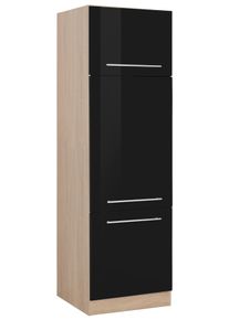 K&uuml;hlumbauschrank KOCHSTATION "KS-Eton", schwarz (schwarz hochglanz), B:60cm H:200cm T:60cm, Schr&auml;nke, K&uuml;hlumbauschrank