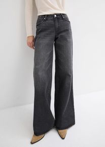 Weite Jeans bonprix, Damen, Gr. 40, N-Gr, schwarz denim used (l&auml;nge: regul&auml;r), Denim/Jeans, Obermaterial: 99% Baumwolle, 1% Elasthan, loose fit, Jeans Weite Jeans, mittlere Bundh&ouml;he, aus festem Baumwoll-Denim, mit Zip Fly und Knopf
