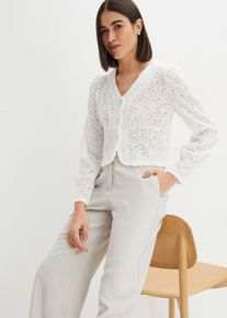 bonprix Sweter rozpinany z ozdobnymi guzikami, biały, 44/46