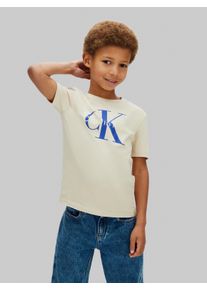 T-Shirt Calvin Klein Jeans "MONO LOGO T-SHIRT", M&auml;dchen, Gr. 10 (140), oatmeal, Single Jersey, Obermaterial: 100% Baumwolle, unifarben, regular fit normal, Rundhals, eingesetzt abgesteppte Kante, Shirts T-Shirt, Regular fit f&uuml;r Kinder, mit Logoschriftzug