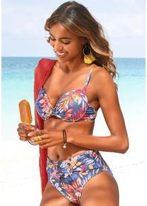 Push-Up-Bikini-Top Vivance "Leilani", Damen, Gr. 42, Cup B, grau (grau, bedruckt), Recycling-Polyamid, bedruckt, floral, Bikini-Oberteile Push-Up-Bikini-Top, in getwisteter Optik