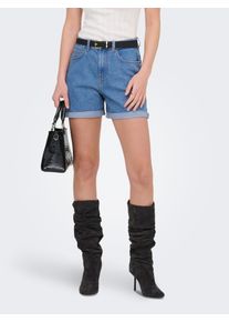 Jeansshorts Only "ONLLAURA HW FOLD UP SHORT BOX DNM", Damen, Gr. M (38), N-Gr, medium blau denim, Denim/Jeans, Obermaterial: 80% Baumwolle, 19% Polyester, 1% Elasthan, unifarben, kurz, Jeans Jeansshorts, Baumwoll-Denim mit Stretch, regular fit, high waist