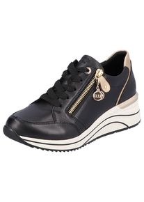 Keilsneaker Remonte, Damen, Gr. 45, schwarz (schwarz, gold sohle wei&szlig;), Leder, Lederimitat, Schuhe Keilsneaker, Freizeitschuh, Halbschuh, Schn&uuml;rschuh mit Rieker TEX-Membran